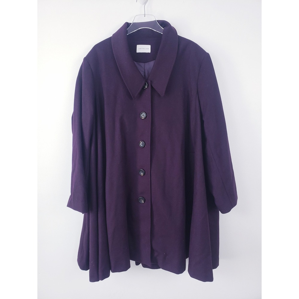 Lattelier Swing Coat Purple Wool Cashmere Blend Button Front Womens Size Large